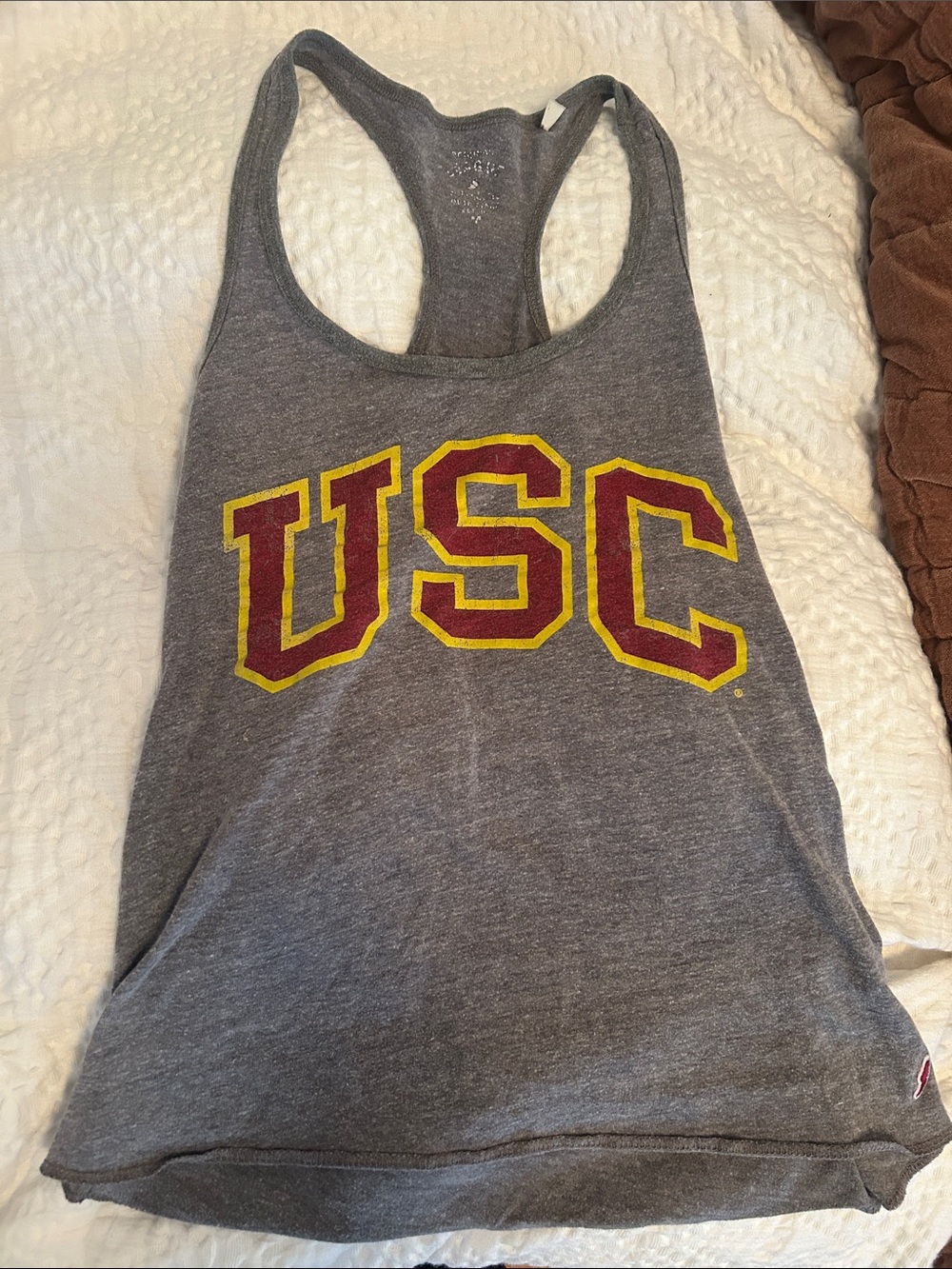 Vintage USC Gray Racerback Tank Top with Cardinal & Gold Logo